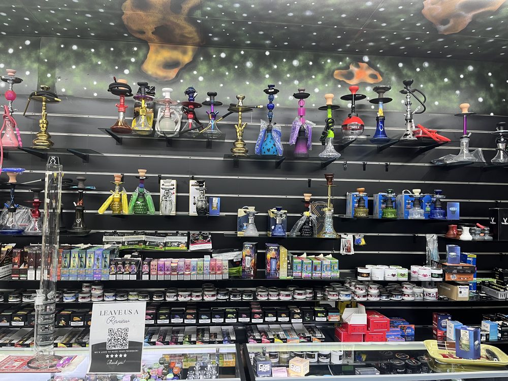 Colorful product display inside Elevated 369 smoke and vape shop in Flowery Branch, GA