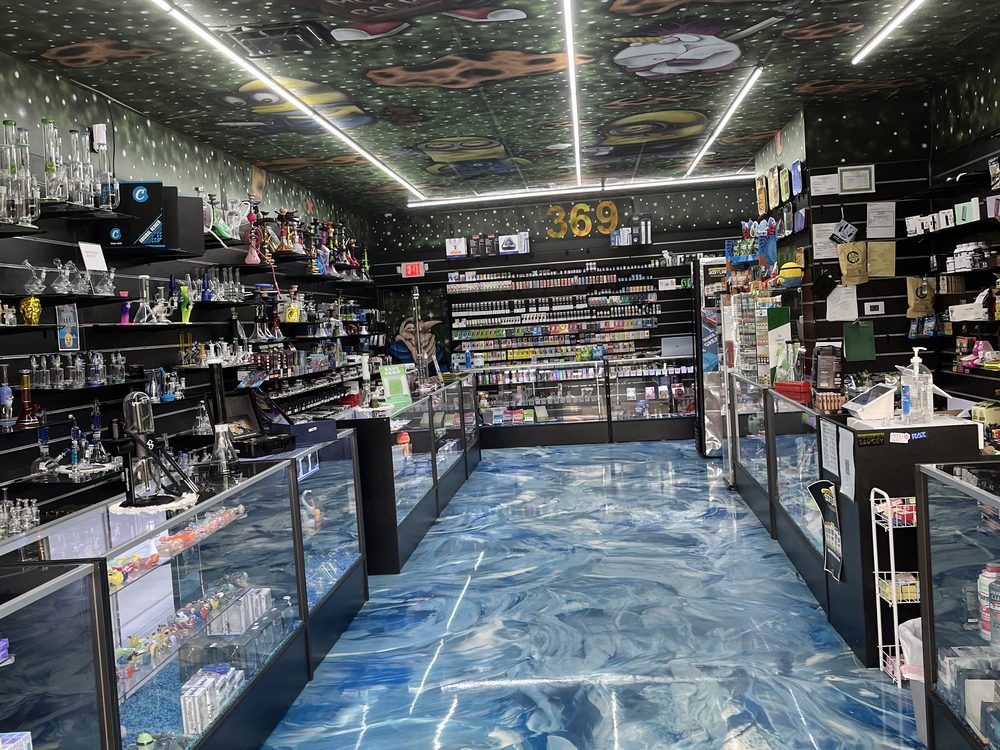 Welcoming interior of Elevated 369 smoke and vape shop in Flowery Branch, GA